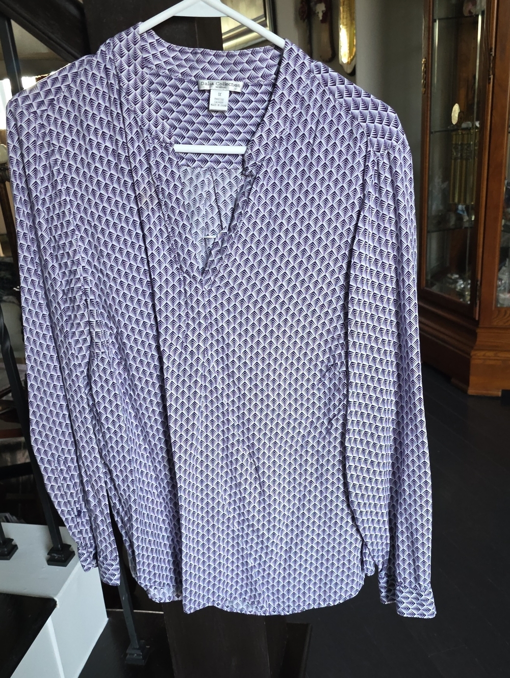 Dana Buchman Lavender Geometric Button-Down Blouse